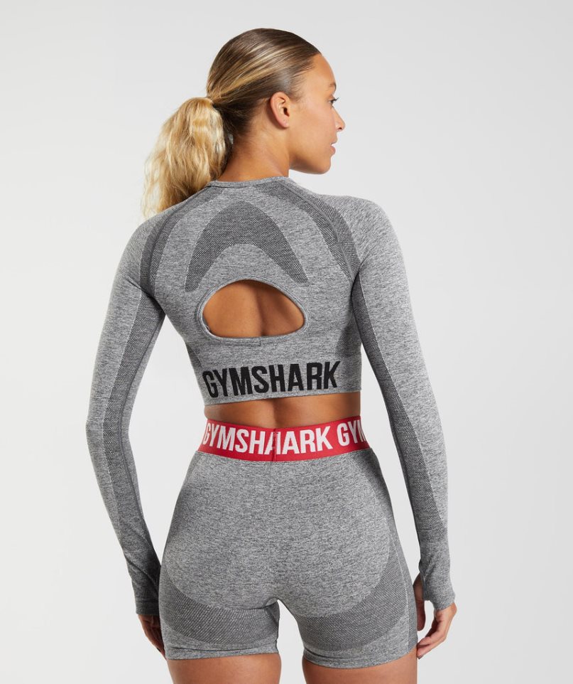 Women's Gymshark Flex Long Sleeve Cropped Tops Grey | CA AN3570